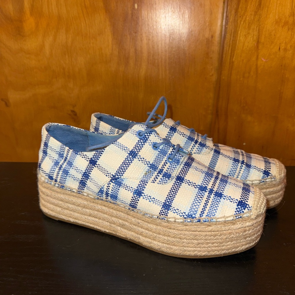Tory Burch Florence Blue Plaid Platfrom Lace Up Espadrilles US 10 Used Once!!